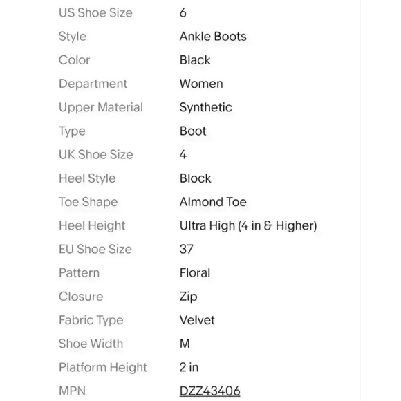 Boohoo Women's Black Faye Floral Embossed Black Velvet Ankle Boot - Picture 5 of 5